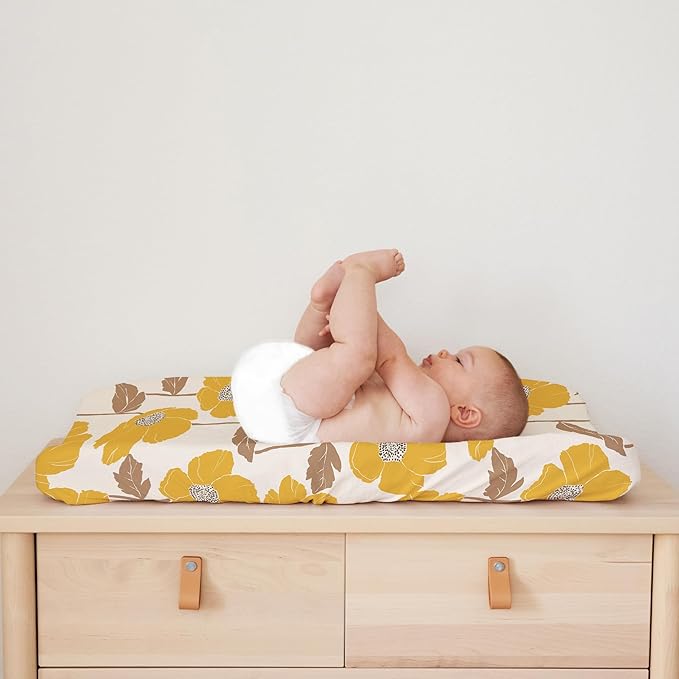 Baby Changing Pad Cover 2-Pack for Girls (Poppy Fields) - Premium Fitted Sheets Baby Diaper Changing Table Cover - Buttery Soft Cotton Blend