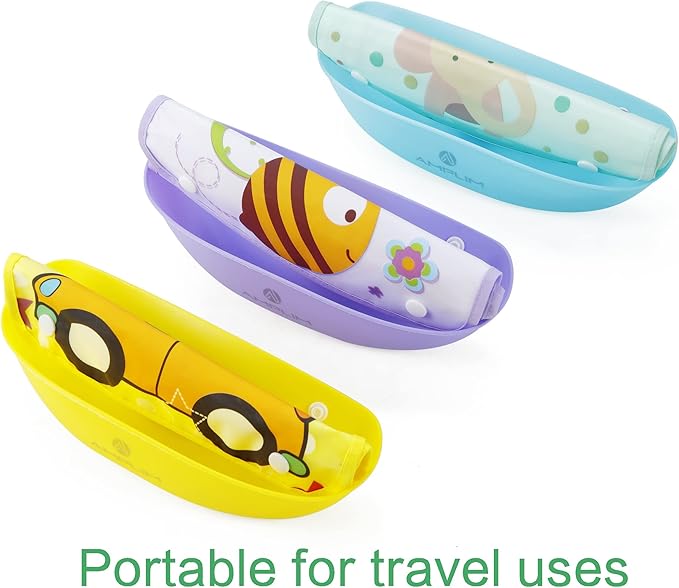 Amplim Baby Feeding Bib (3-Pack) Toddler/Baby Bibs for Eating. Waterproof, Adjustable, Lightweight. Eco-friendly PEVA material. BPA, Lead, Phthalate, Cadmium free