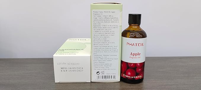 PHATOIL 3.38FL.OZ Apple Fragrance Oils for Aromatherapy, Essential Oils for Diffusers for Home, Perfect for Diffuser, Yoga, Skin Care, DIY Candle and Soap Making - 100ml