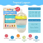 InchBug Orbit Labels Baby Bottle and Water Bottle Silicone Name Bands – Personalized Reusable Label Set for Daycare, Sippy Cups, Preschool, Elementary School, Dishwasher Safe, 4-Pack (Tropical Lagoon)