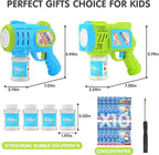 2 Pack Bubble Gun Machine for Kids, Automatic Light Up Bubble Blower with 4 Bottles 10 Bags Refill Solution Bubble Guns Blaster for Toddlers, Outdoor Toys Gifts Wedding Easter Party Favor