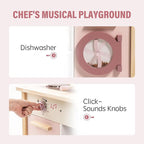 ROBOTIME Wooden Play Kitchen Set, Pretend Play Kitchen Set for Kids with Realistic Design, Kids & Toddlers Kitchen Playset with Dishwasher, Toy Kitchen Set for Boys and Girls Ages 3+ (Pink)