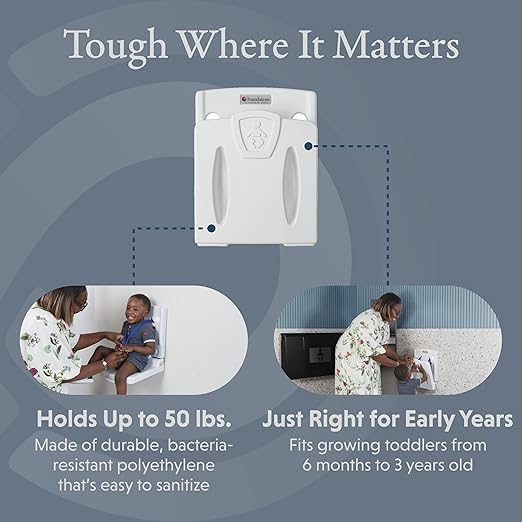 Foundations Toddler Wall Safety Seat for Public Restrooms, Compact Design, Durable & Easy to Clean Polyethylene, 5806086 - Light Gray