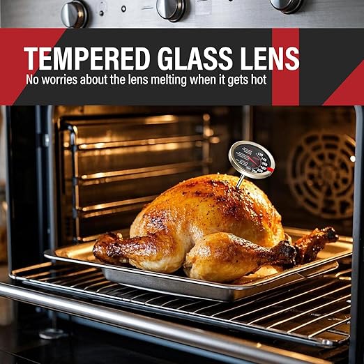 2 Pack Stainless Steel Meat Thermometer, Safe Leave in Oven, 2.5-in Extra-Large Dial Food Thermometer for Cooking, Temperature Probe for Baking, Steak, Turkey - Kitchen Gadgets - Black