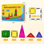 112PCS Mini Magnetic Tiles for Kids, Magnetic Tiles Travel Set with Iron Box, Portable Construction Toys STEM Educational Building Set for Kids Ages 4-8 Toddlers, Boys & Girls Birthday New Year Gift