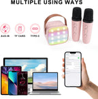 Mini Karaoke Machine for Kids Adults,with 2 Wireless Microphones & Light- Bluetooth Portable Speaker Birthday Gifts for Girls 3-12 Years Old Toddler Toys