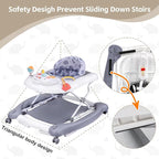 Foldable Baby 5-in-1 Activity Walker - Rocker, Activity Center, Bouncer, Seat, Push Walker - Adjustable Speed Rear Wheels and Height Toys Ages 6-18 Months (Grey)