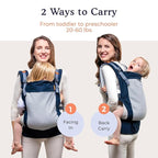 Beco Toddler Carrier - Breathable 3D Mesh Front-Carry & Backpack Style Carrier with Tall Supportive Back and Ergonomic Extra-Wide Seat for Children from 18months (20-60 lbs) - Navy