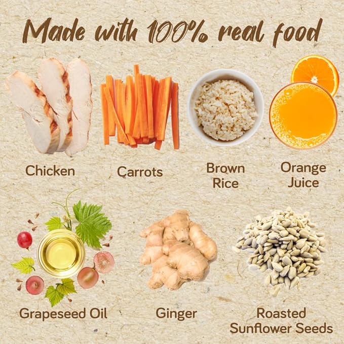 Real Food Blends Chicken, Carrots & Brown Rice - Pureed Food Meals for Tube Feeding with Protein, Vegetables & Fruits - 340 Calories for Lunch & Dinner - 9.4 oz (Pack of 12)
