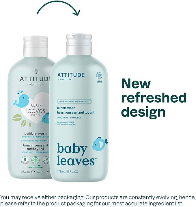 ATTITUDE Bubble Body Wash for Baby, EWG Verified, Dermatologically Tested, Plant and Mineral-Based, Vegan, Good Night, 16 Fl Oz (Pack of 6)