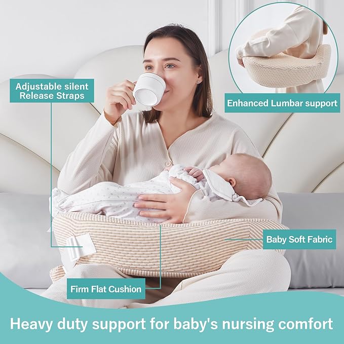 QSTEHEML Nursing Pillow for Breastfeeding - Adjustable Breastfeeding Pillows for Women with More Support & Removable Cover, Baby Feeding Pillow for Newborn Moms and Baby Essentials,Beige