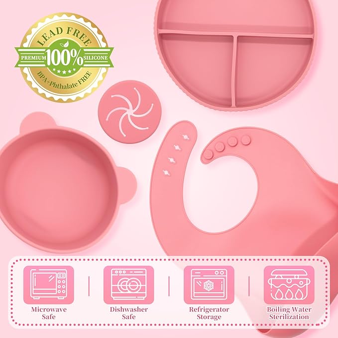 Silicone Baby Feeding Set 10 Pcs, Baby Led Weaning Supplies, Baby Feeding Supplies Set BPA Free, Baby Essentials for Newborn Gift Red
