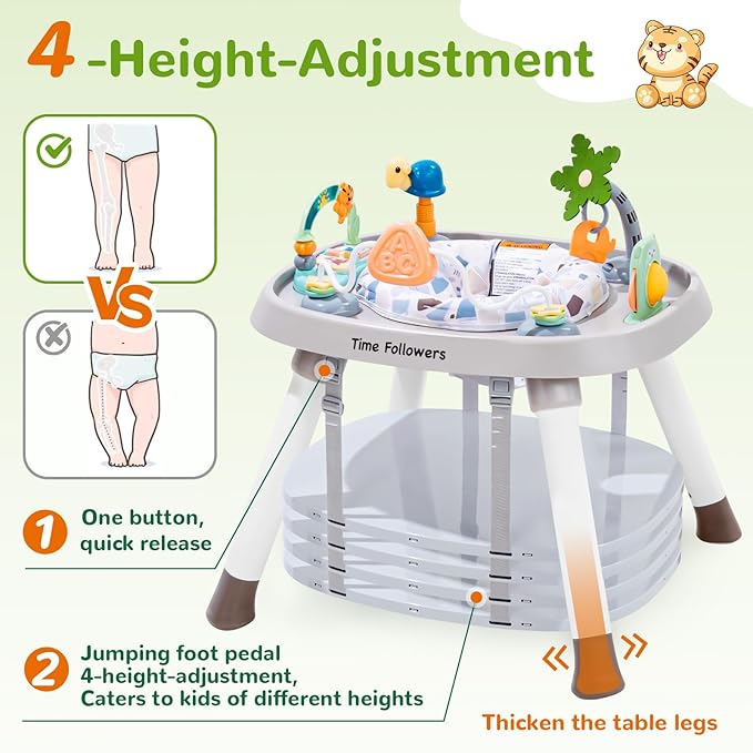 Time Followers® 6-in-1 Baby Activity Center | Jumpers and Bouncers | 4 Stage Grow Stationary Standing Toddler Play Table | Shower Gift | Infant Essential for Baby Ages 6-36Month (Grey)