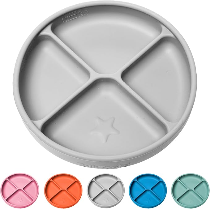 TalkTools Itsy Plate Must-Have Silicone Baby Plates with Suction | Non-Toxic Toddler Feeding Plate | Divided Portion | BPA-Free, Easy-Clean, Travel-Friendly Baby Dishware - Made in USA (Cloud)