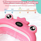 Baby Bathtub,Collapsible Baby Bath Tub with Soft Cushion & Thermometer, Space Saving Foldable & Travel Newborn Bathtub for Infant to Toddler 0-36 Months, Frog Blue