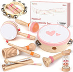 Musical Toys for 2 3 Year Old Girl Birthday Gifts, Wooden Montessori Toys for 2 Year Old, 8 in 1 Musical Instruments for Toddlers with Drum/Hand Bells/Flute/Maracas, Preschool Toys for Baby 18+ Months