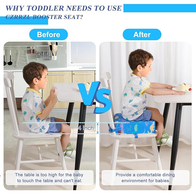 Toddler Booster Seat for Dining Table Cartoon Stronger Support Baby Kids Booster Seat for Dining Table Washable 2 Safer Straps Non-Slip Bottom Portable Increasing Cushion for Travel Home