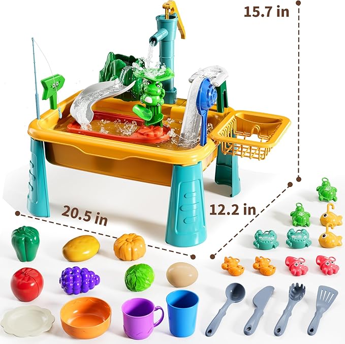 Kitchen Sink Toys Toddlers 3-5, Play Sink with Running Water, Water Table for Kids Ages 4-8, Fishing Game Outdoor Toys Pretend Role Play Toys for Boys Girls 3 4 5 6 7 8