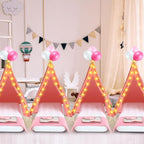 Windyun 4 Pack Kids Teepee Tent for Slumber Party with Mattress and Lights, Sleepover Tents for Girls Boys Indoor Outdoor Cotton Teepee for Kids with Airbed Tray Blanket Birthday Party Supplies(Pink)