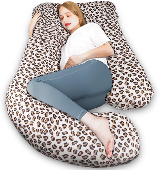 Chilling Home Pregnancy Pillow, J Shape Pregnancy Pillows for Sleeping, Body Pillows for Adults, Maternity Pillow for Pregnant Women, with Velvet Removable Cover, Leopard Print