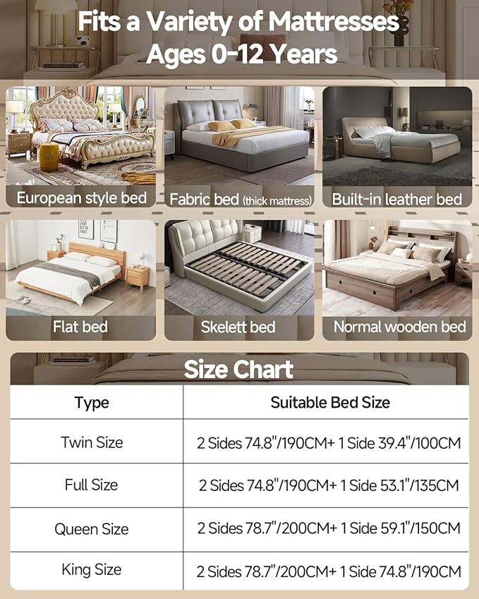 3-Piece Queen Size Bed Rail for Toddlers, Baby Bed Rail Guard with Height Adjustable, Kids Safety Toddler Bed Rail for Queen Size Bed (78.7"x78.7"x59"- Grey).