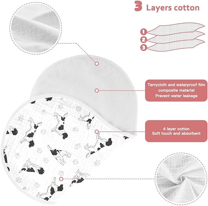 4 Pack Muslin Burp Cloths Stabyhoun Dogs White Cotton Baby Burp Cloths Ultra Soft Burping Cloth Absorbent Spit Up Rags for Newborn Baby Boys Girls 22x11 Inch