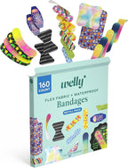 Welly Bandage Large Refill Pack | Adhesive Flexible Fabric, Glow-in-The-Dark & Waterproof Bandages | Assorted Shapes and Patterns for Minor Cuts, Scrapes, and Wounds - 160 Count