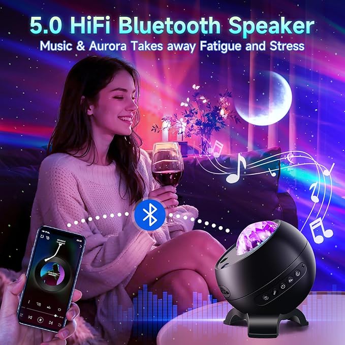 One Fire Northern Lights, 21Colors Galaxy Projector for Bedroom, 15White Noise&Bluetooth Star Projector Galaxy Lights, Remote Ceiling Projector,Aurora Light Projector Room Decor,Gifts for Kids,Adults