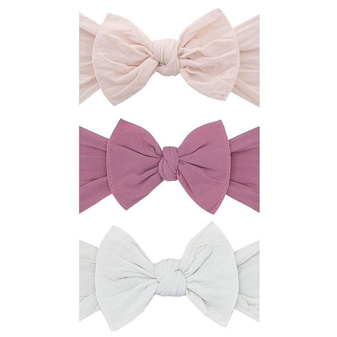 Baby Bling Bows - Newborn to Little Baby Girl Bows, 3PK CLASSIC KNOT Nylon Super Soft Stretchy Toddler Headbands, Perfect Hair Accessories Head Bands for Infant Kids, Made in the USA