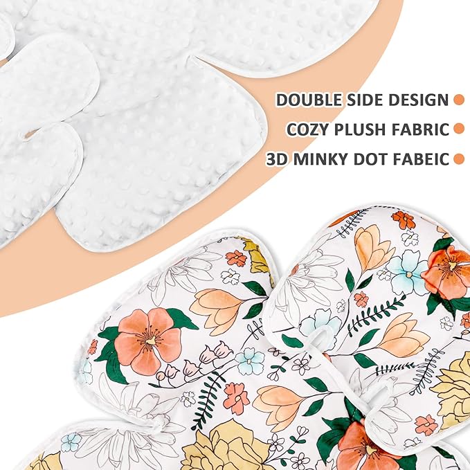 Pea Pod Baby Car Seat Head Support for Newborn, 2 in 1 Infant Car Seat Head Body Support for Girls Extra Soft Breathable Baby Car Seat Cushion Insert for Strollers, Swings, Bouncers, (Retro Floral)