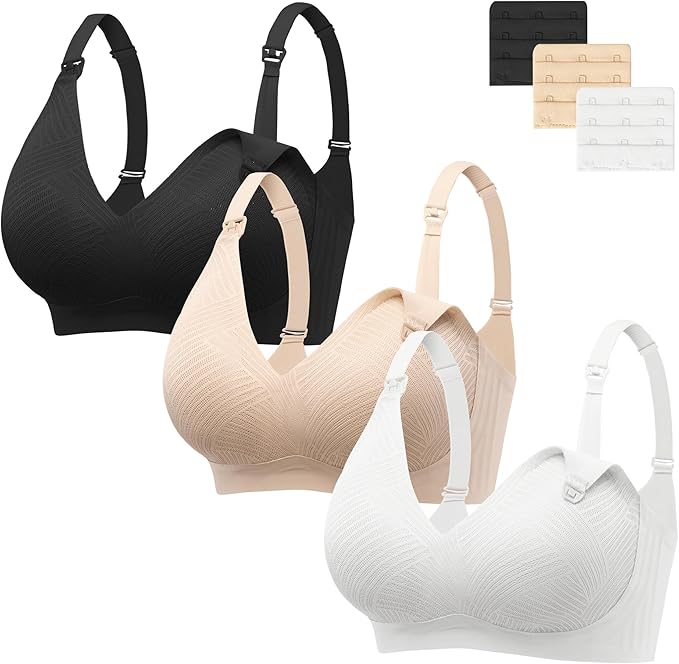 Angelhood Nursing Bras for Breastfeeding, Seamless Wireless Comfort Push up Lace Nursing Maternity Bralette for Pregnancy