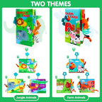 Baby Soft Cloth Crinkle Books Early Education Interactive Stroller Car Seat Sensory Toys with Tails Newborn Development Gifts for 0-6 Months Infants Toddler Baby Boys Girls(Jungle & Farm)