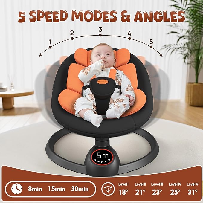 Electric Baby Swings for Infants, Portable Baby Swing with Preset Melodies, Bluetooth Swing for Newborn, Indoor & Outdoor(Black)