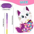 WERNNSAI Cat Piñata - Kitten Mermaid Birthday Party Decorations Kids Mermaid Pinata with Blindfold and Bat for Girls Summer Under the Sea Birthday Party Supplies Game Set