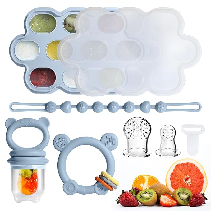 Baby Feeding Sets: Baby Fruit Food Feeder & Breastmilk Popsicle Molds for Teething Relief, BPA-Free Silicone Pouch & Nipple, Safely Introduce Solids, Teether Toys for Babies 3-6 6-12 Months
