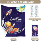 Personalized Baby Crib Bedding Set – Astronaut Rocket Pattern Nursery Bedding Sets 3 Piece with Custom Name Blanket, Fitted Crib Sheet & Changing Pad Cover – Ideal Newborn Gift for Boys
