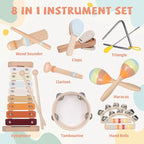 Baby Musical Instruments Set - Montessori Wooden 18 Month Old Baby Musical Toys, Toddler Percussion Instruments Xylophone Maracas Tambourine for Kids, 2 3 4 Year Old Baby Girls Boys Birthday Gifts