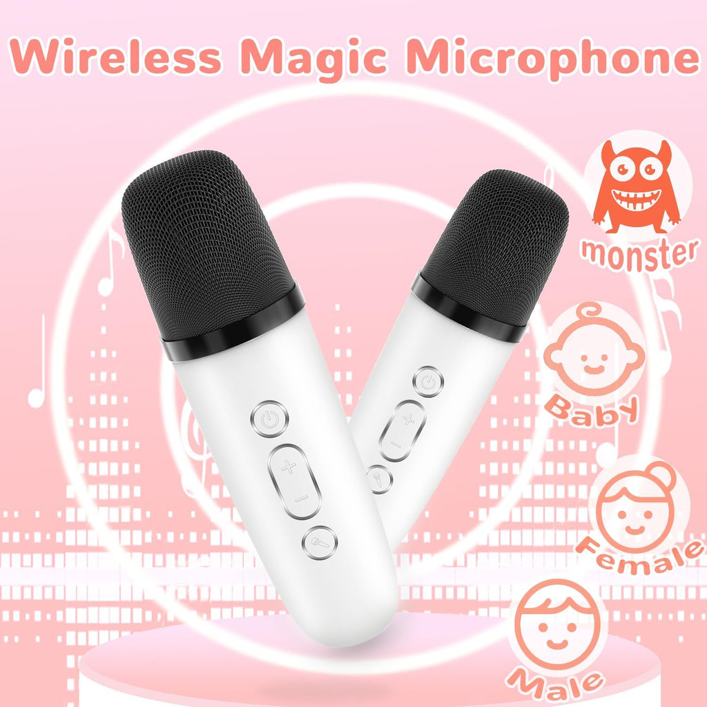 Mini Karaoke Machine for Kids Teen Adults - Toddler Toys Birthday Gift for Girls Ages 3-12, Portable Bluetooth Speaker Set with 2 Wireless Microphones fits Family Fun Home Party Outdoor Camping,White