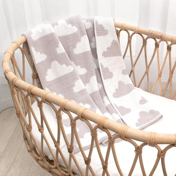 Living Textiles Grey Clouds Chenille Soft Baby Blanket Reversible Premium Cozy Fabric for Best Comfort - for Infant,Toddler,Newborn,Nursery,Boy,Unisex,Throw,Crib,Stroller,Gift, Grey Clouds 40x30