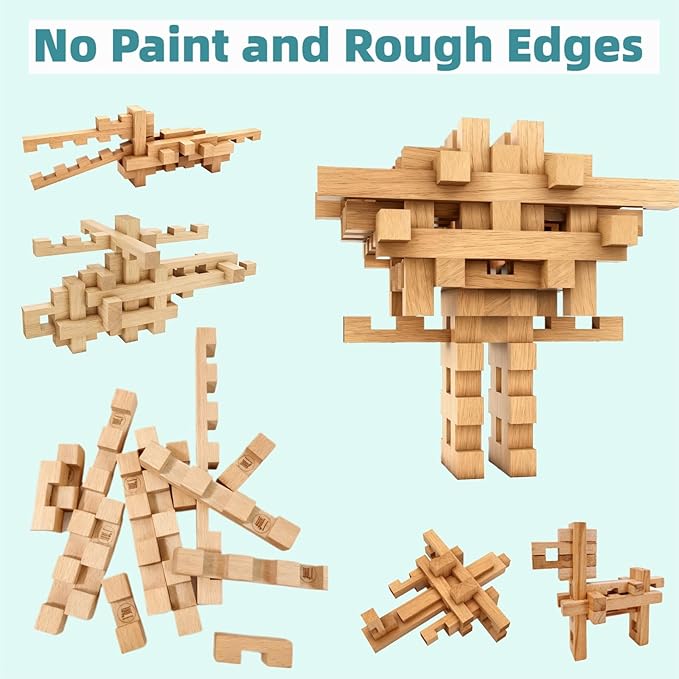 STEM Wooden Building Blocks -Mortise and Tenon Assembled into 15+ Shapes, Educational Toys Gift for Kids and Classroom,DIY Building Toys for Ages 5+ and Adults (20 in 1 Premium Version)