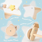 Wooden Baby Walker & Doll Stroller – Adjustable Handle Push Cart, Anti‑Tip, Quiet Wheels, Pretend Shopping Cart – Montessori Wooden Walker for Babies , Doll Stroller for Toddlers 12m+