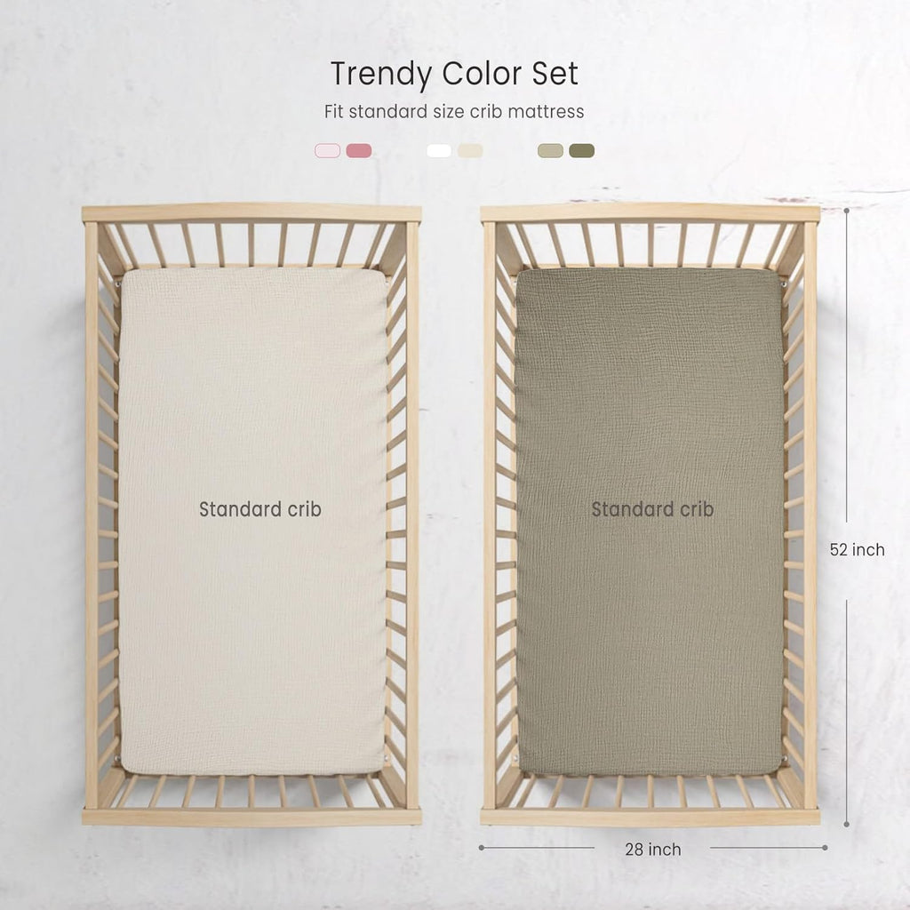 lulumoon Baby Muslin Crib Sheets - Toddler Cotton Fitted Crib Sheets Neutral for Boys and Girls 2Pack