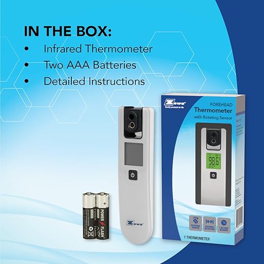 Zewa 4-Way Rotating Infrared Thermometer | Forehead Non-Touch Technology | Fast 1-Second Reading | Distance Detection | LCD 3-Color Display | Memory Recall | Measures Person & Objects