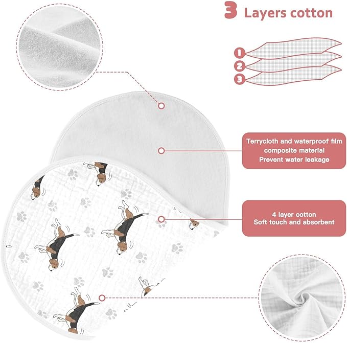 4 Pack Muslin Burp Cloths Beagle Paw Print White Cotton Baby Burp Cloths Extra Absorbent and Soft Thick Burping Cloth for Baby Boys Girls 22x11 Inch