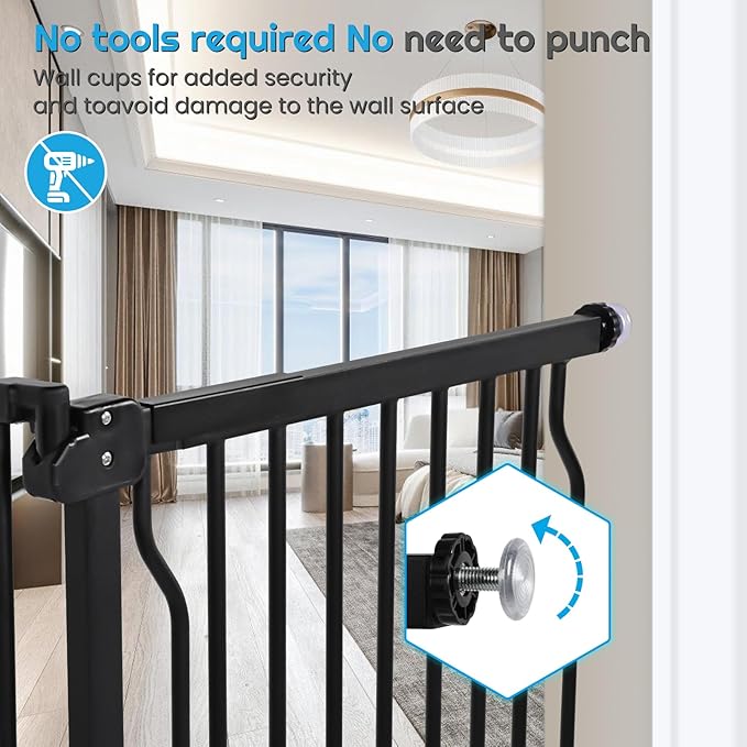 owlie Baby Gate Indoor 75-85 Inch, Extra Wide Safety Gate for Dogs Large Stairway Gate Adjustable Baby Gates Pressure Mount Wide Gate for Pet Stairway Doorway No Drilling Black (30.5'' Tall)