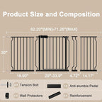 WAOWAO Baby Gate 62.20-71.26" Extra Wide Pressure Mounted Walk Through Swing Auto Close Safety Black Metal Toddler Kids Child Dog Pet Puppy for Stairs,Doorways,Kitchen