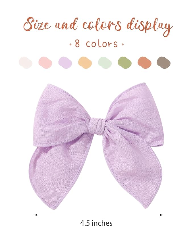 doboi 8PCS Baby Girls Hair Clips Fable Hair Bows Cotton Linen Bows for Girls Hair Accessories for Baby Toddlers Kids