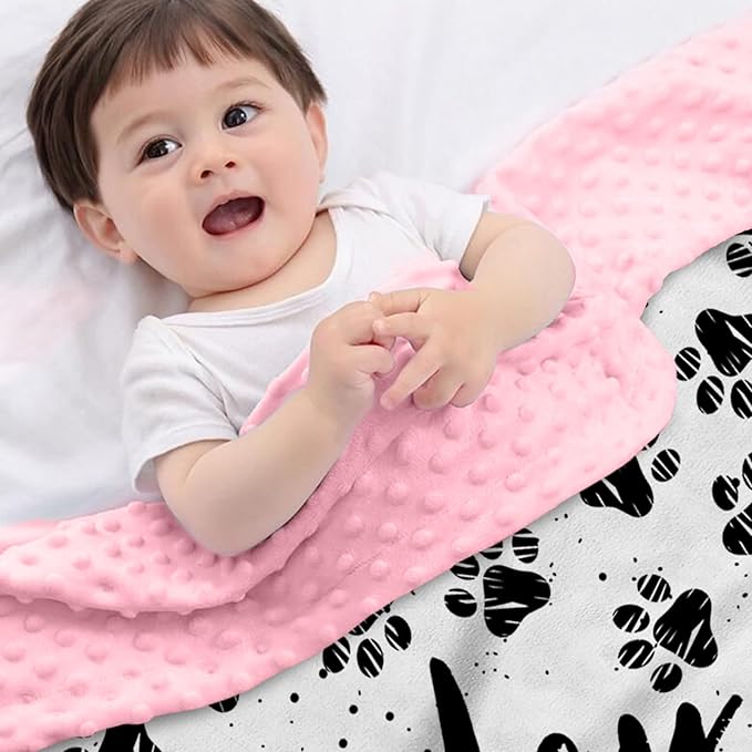 Personalized Baby Blankets for Boys Girls, Custom Name Dog Paws Pattern Baby Blanket, Soft Minky Dot Blanket for Newborns and Toddlers, Ideal for Baby Showers Christmas Brithday Gifts