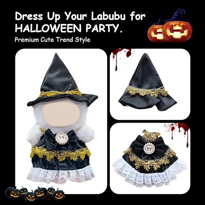 5 Complete Style Clothes Sets for 17cm Dolls - Hat & Overalls Dress Up Outfit for 17cm 15cm Dolls,Designer Outfits Bundle with Luxury/Cute/Sporty Themes, Gift for Doll Lovers (Halloween, 17cm/15cm)