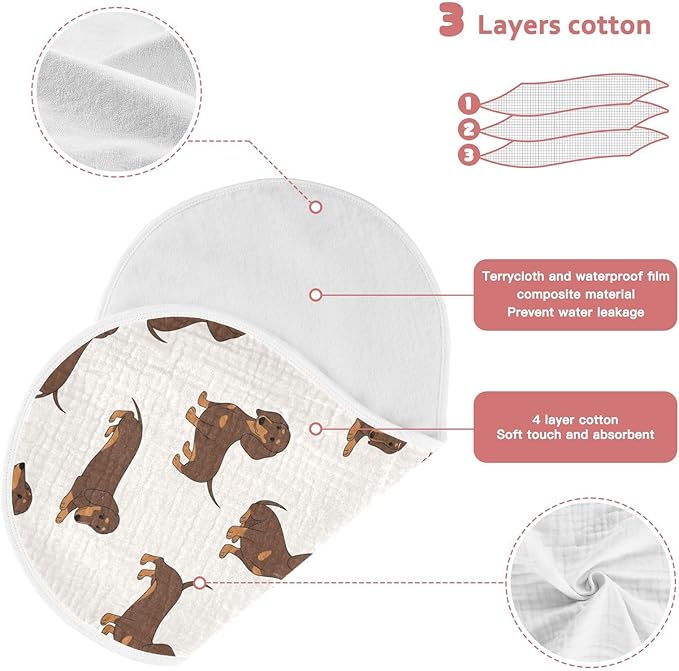 2 Pack Muslin Burp Cloths Dachshund Dogs Cute Cotton Baby Burp Cloths Absorbent Burping Cloth Soft Spit Up Rags for Newborn Must Haves 22x11 Inch